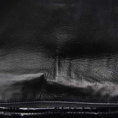 Saint Laurent Patent Crocodile Embossed Lambskin Monogram Medium Niki Chain Satchel Black 16 of 18