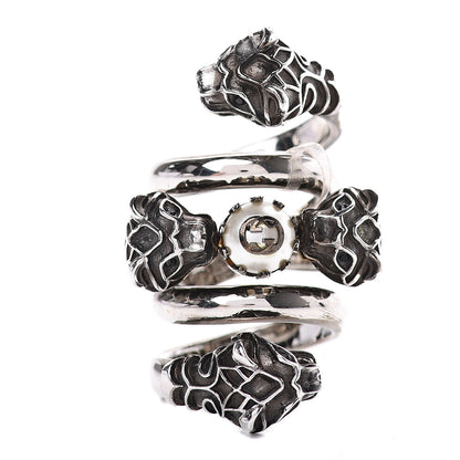 Gucci Pearl Tiger Heads Double Wrap Ring 6.5 Silver 1 of 4