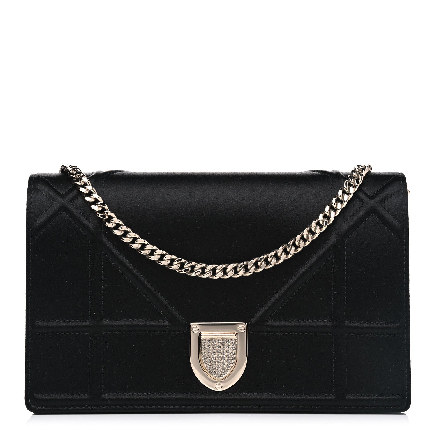Christian Dior Satin Diorama Wallet on Chain Pouch Black 1 of 5