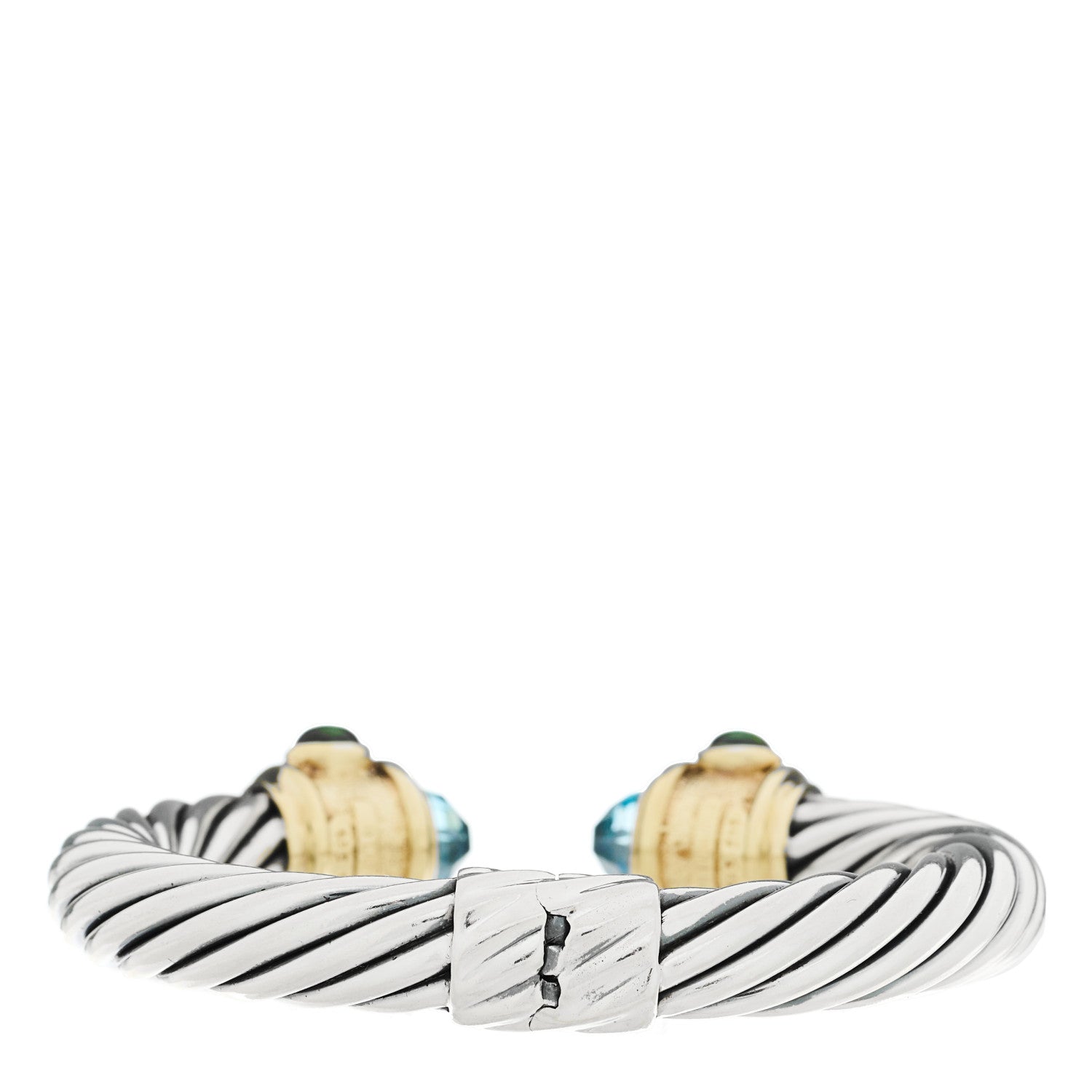 David Yurman Sterling Silver 14K Yellow Gold Blue Topaz Amethyst Green Tourmaline 10mm Cable Renaissance Bracelet 2 of 3