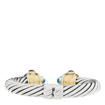 David Yurman Sterling Silver 14K Yellow Gold Blue Topaz Amethyst Green Tourmaline 10mm Cable Renaissance Bracelet 2 of 3