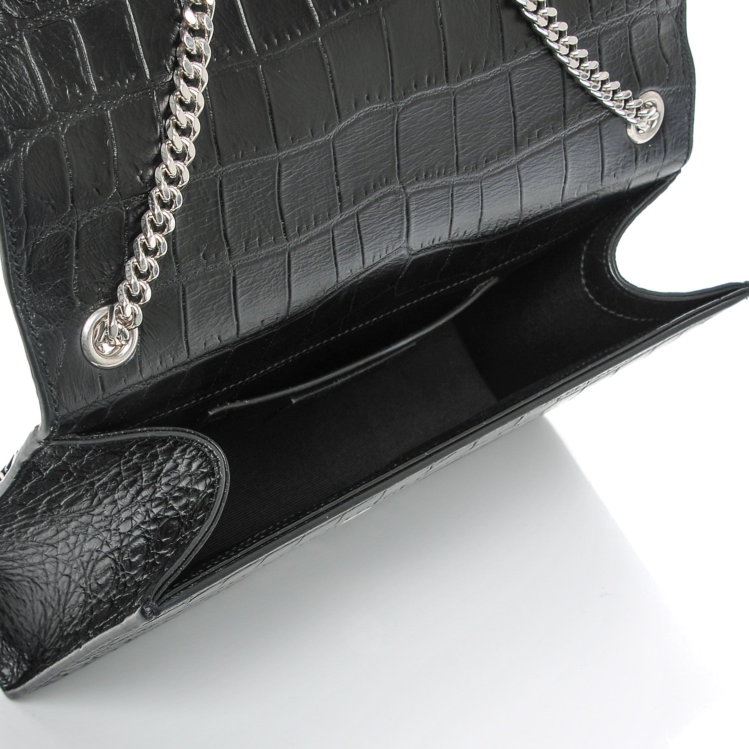 Saint Laurent Calfskin Crocodile Embossed Medium Classic Monogram Kate Tassel Satchel Black 5 of 6