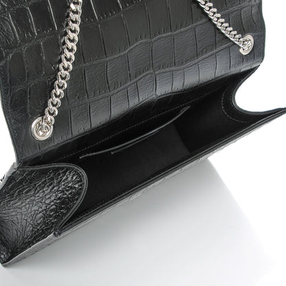 Saint Laurent Calfskin Crocodile Embossed Medium Classic Monogram Kate Tassel Satchel Black 5 of 6