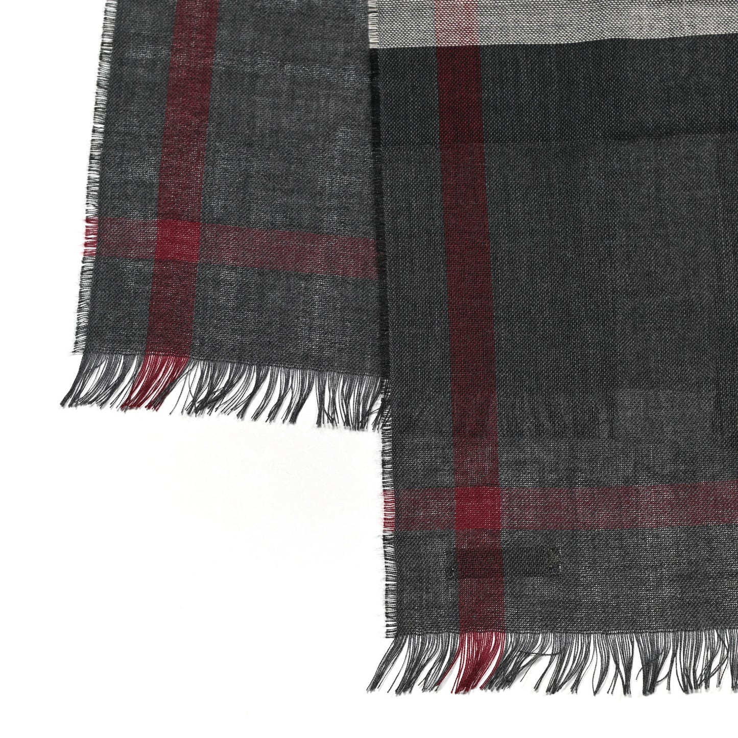 Wool Cashmere Tonal Lightweight Check Scarf Charcoal
