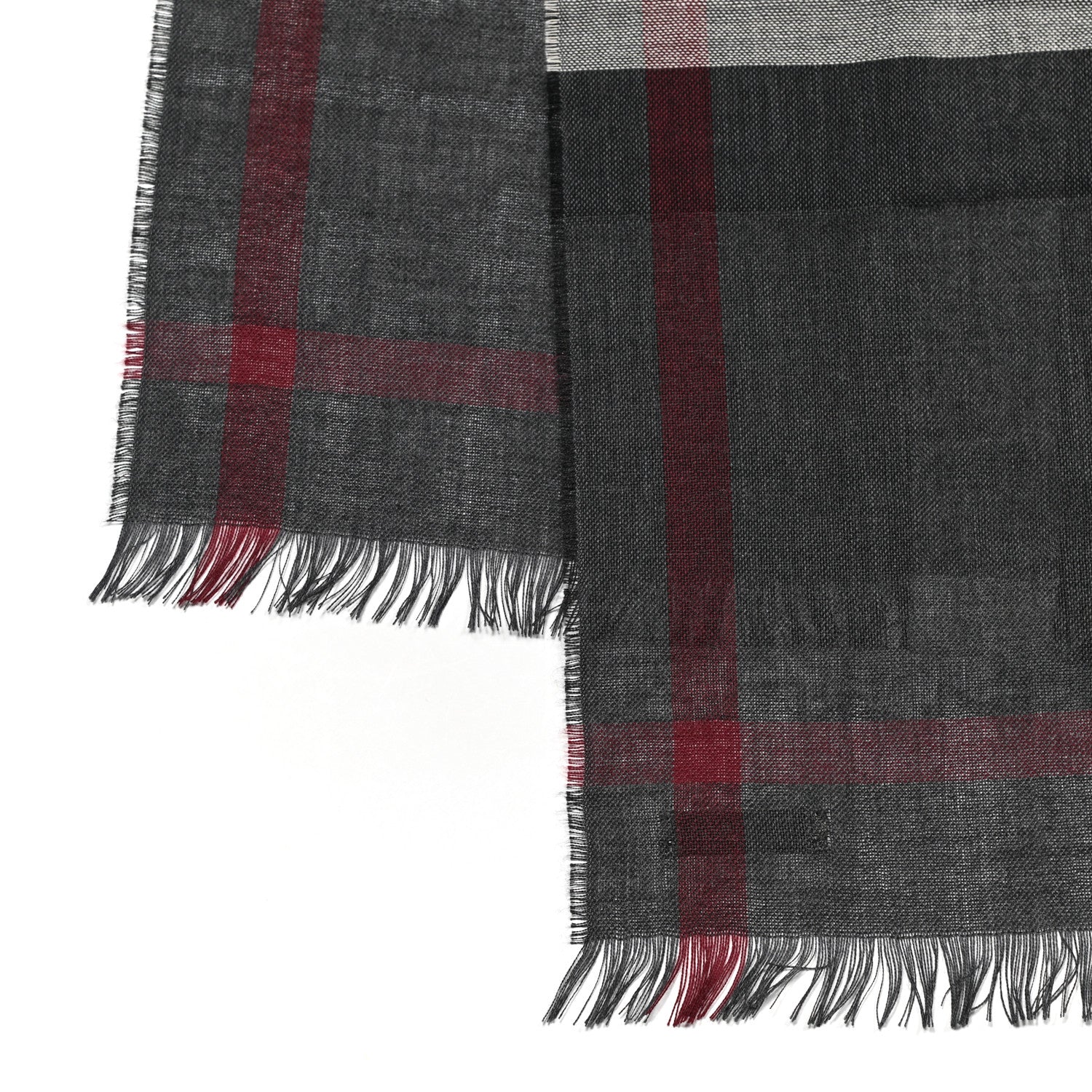 Burberry Wool Cashmere Tonal Lightweight Check Scarf Charcoal 3 of 5
