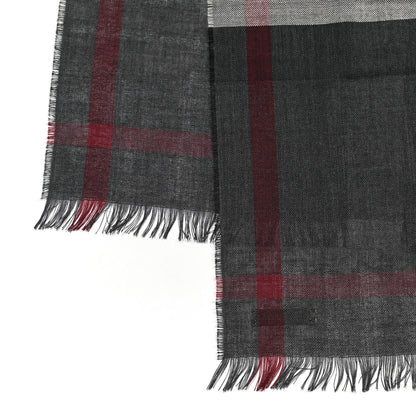 Burberry Wool Cashmere Tonal Lightweight Check Scarf Charcoal 3 of 5