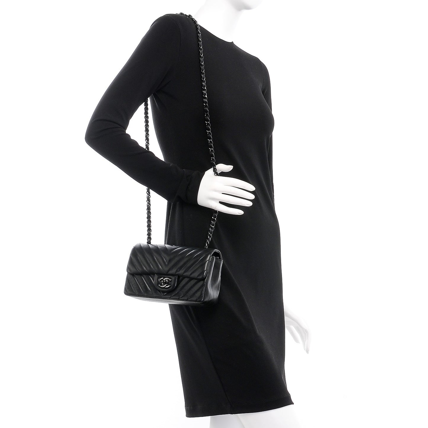 Lambskin Chevron Quilted Mini Rectangular Flap So Black