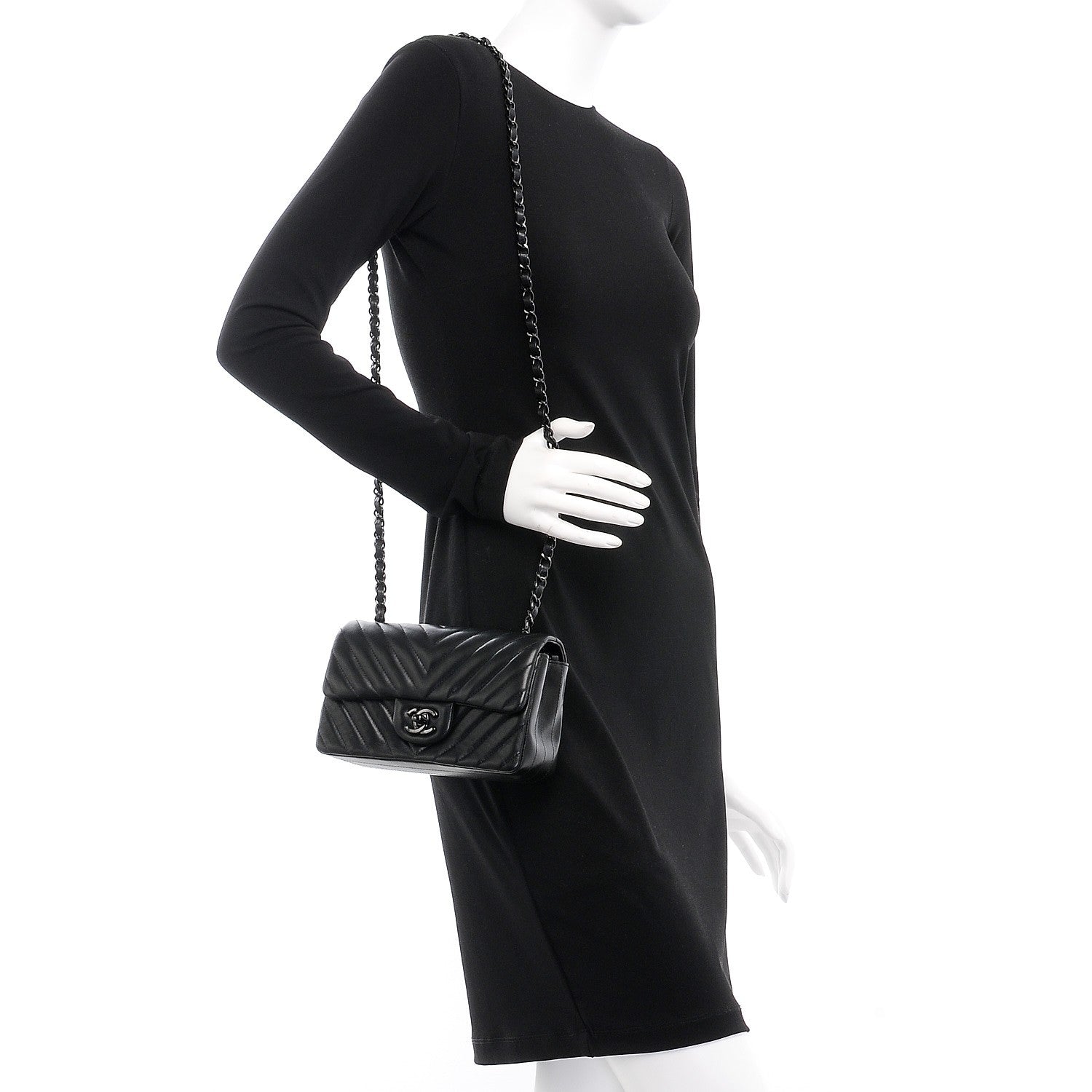 Chanel Lambskin Chevron Quilted Mini Rectangular Flap So Black 2 of 8