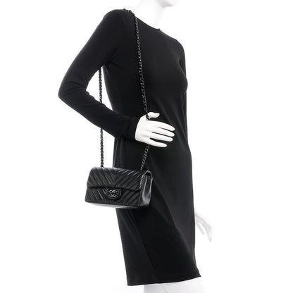 Chanel Lambskin Chevron Quilted Mini Rectangular Flap So Black 2 of 8
