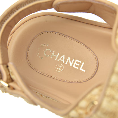 Chanel Braided Fabric Velcro Dad Sandals 36.5 Beige 6 of 12