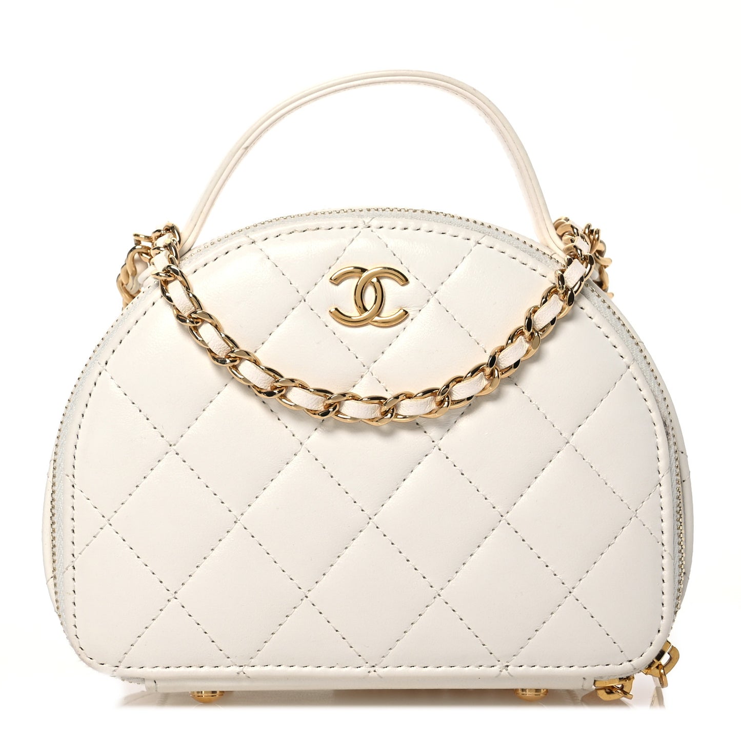 Lambskin Quilted Small Chic Riviera Top Handle Vanity Case White