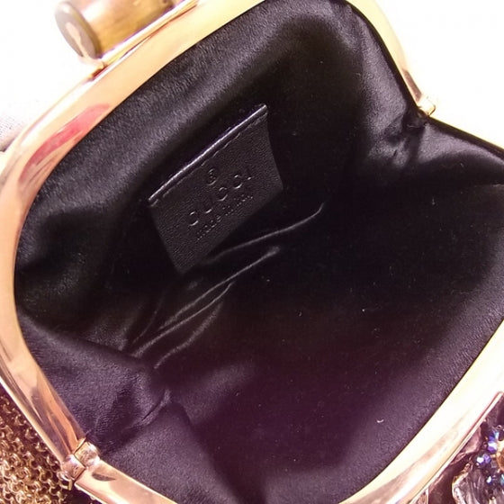 Gucci Silk Flower Charm Bamboo Pochette Black 7 of 9