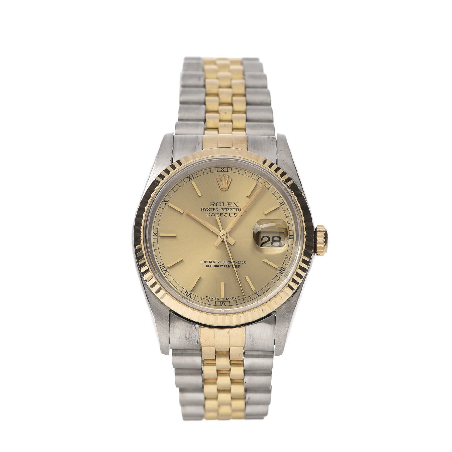 Stainless Steel 18K Yellow Gold 36mm Oyster Perpetual Datejust Watch Champagne 16233