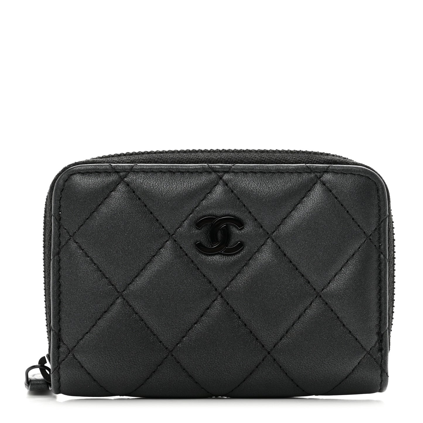 Pearly Lambskin Quilted Zip Coin Purse So Black