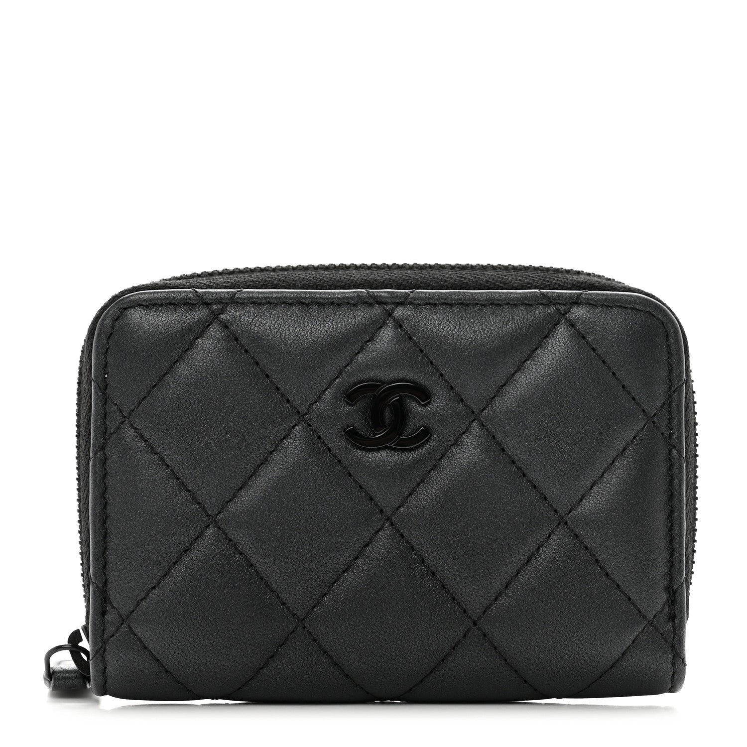 Chanel Pearly Lambskin Quilted Zip Coin Purse So Black 1 of 8