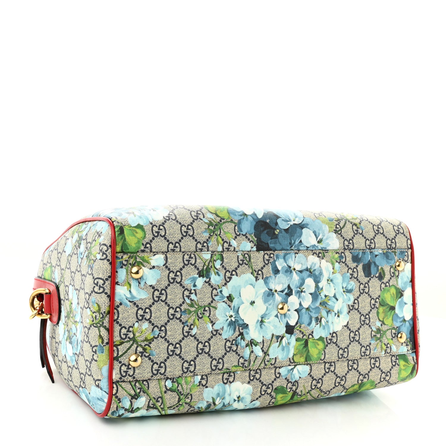 Gucci GG Supreme Monogram Blooms Medium Boston Beige Blue Navy Hibiscus Red 3 of 9