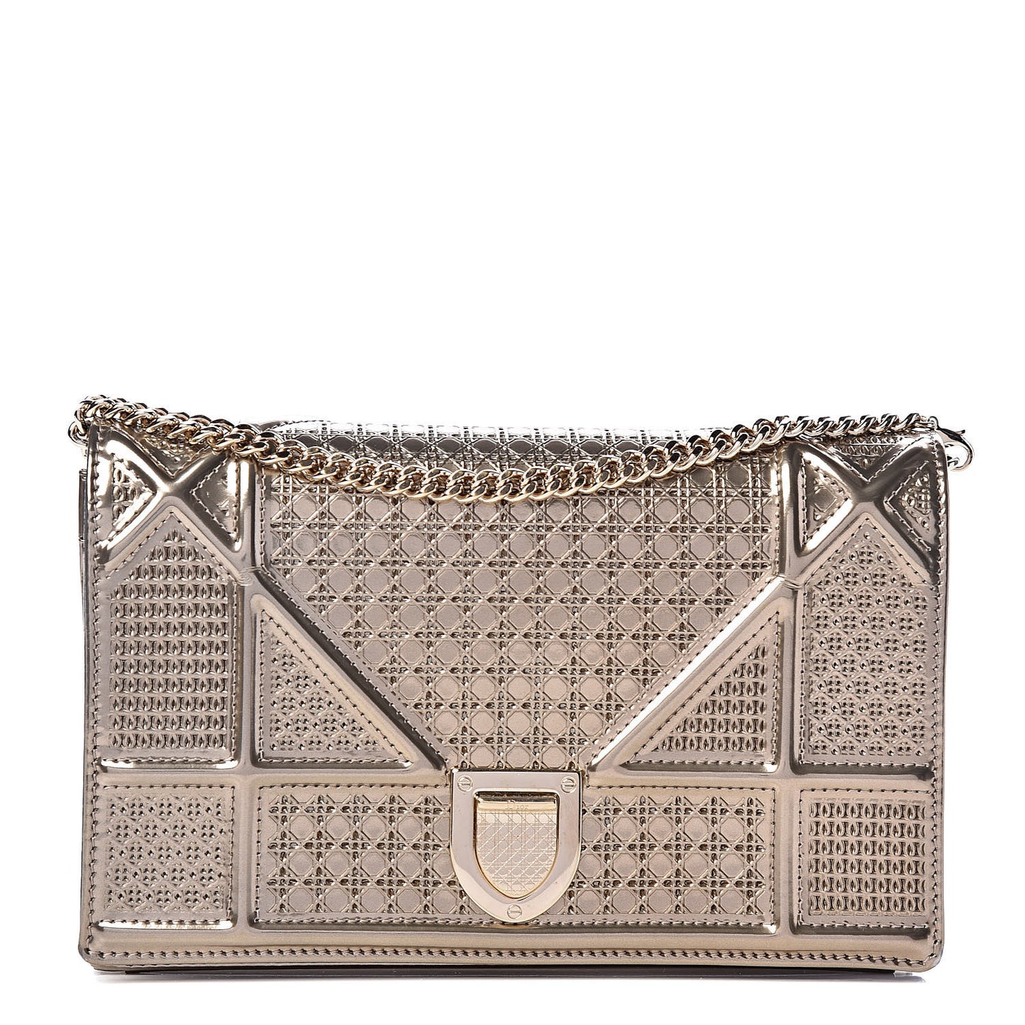Metallic Patent Micro-Cannage Diorama Wallet on Chain Pouch Gold