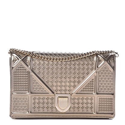 Christian Dior Metallic Patent Micro-Cannage Diorama Wallet on Chain Pouch Gold 1 of 13