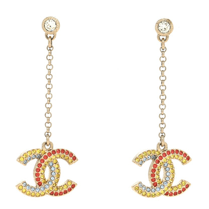Chanel Crystal CC Drop Earrings Gold Multicolor 1 of 4