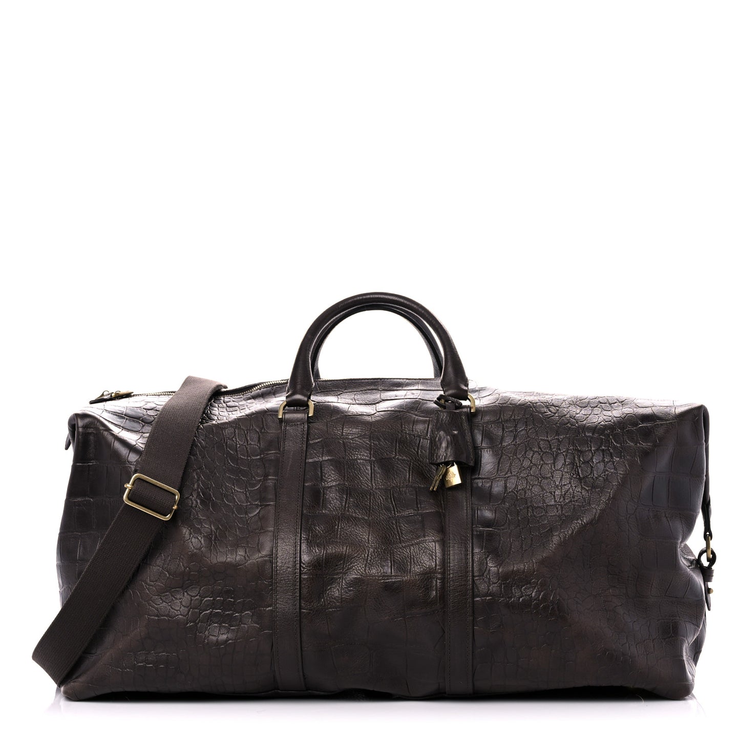 Calfskin Crocodile Embossed Duffle Bag Brown