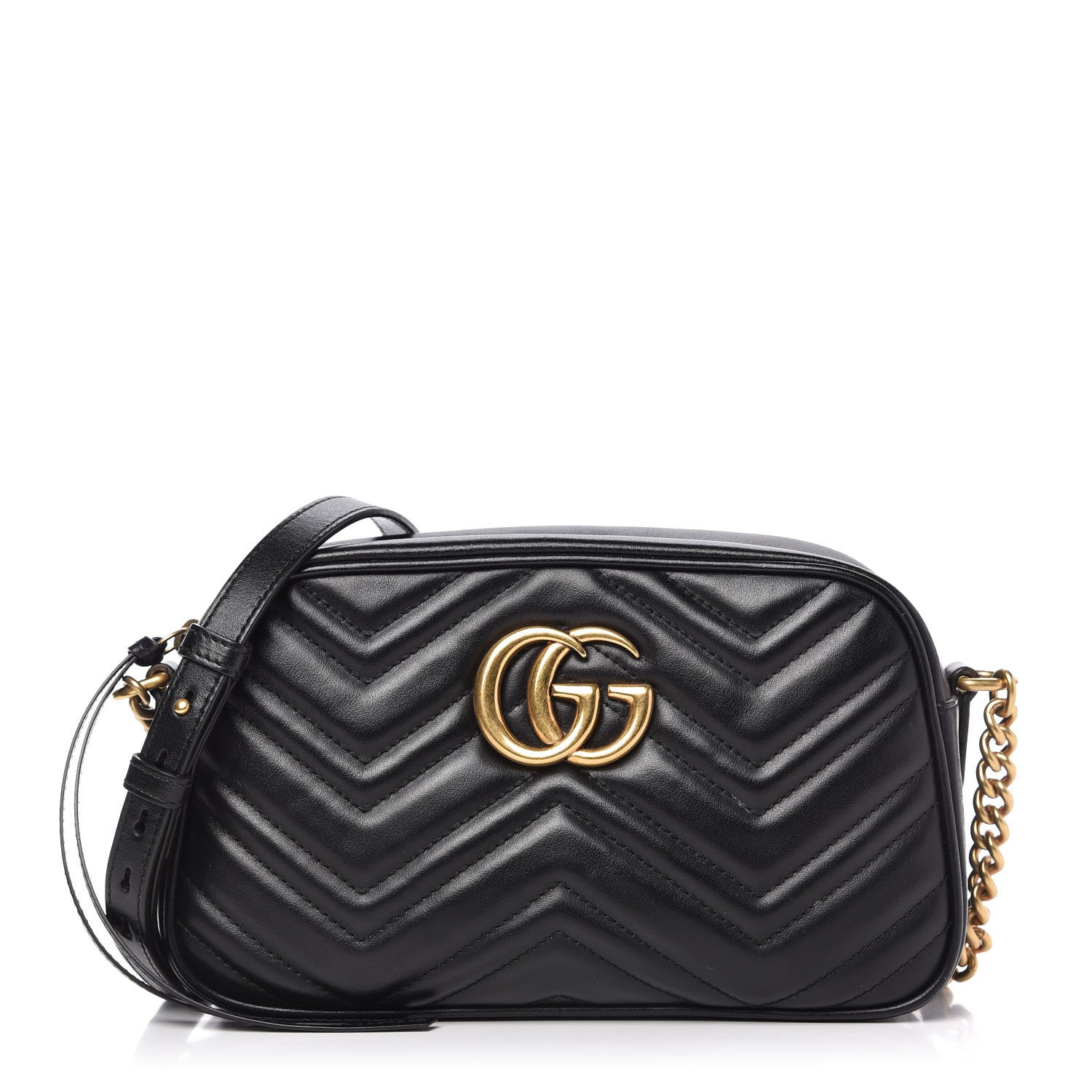 Gucci Calfskin Matelasse Small GG Marmont Chain Shoulder Bag Black 1 of 11