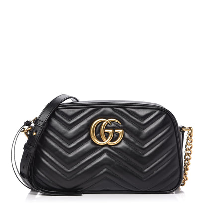 Gucci Calfskin Matelasse Small GG Marmont Chain Shoulder Bag Black 1 of 11