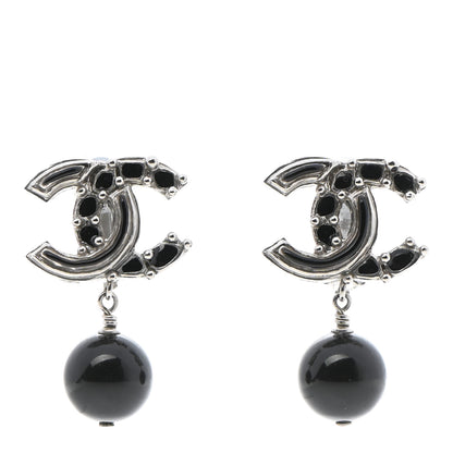 Chanel Enamel Bead CC Drop Clip On Earrings Black Silver 1 of 5