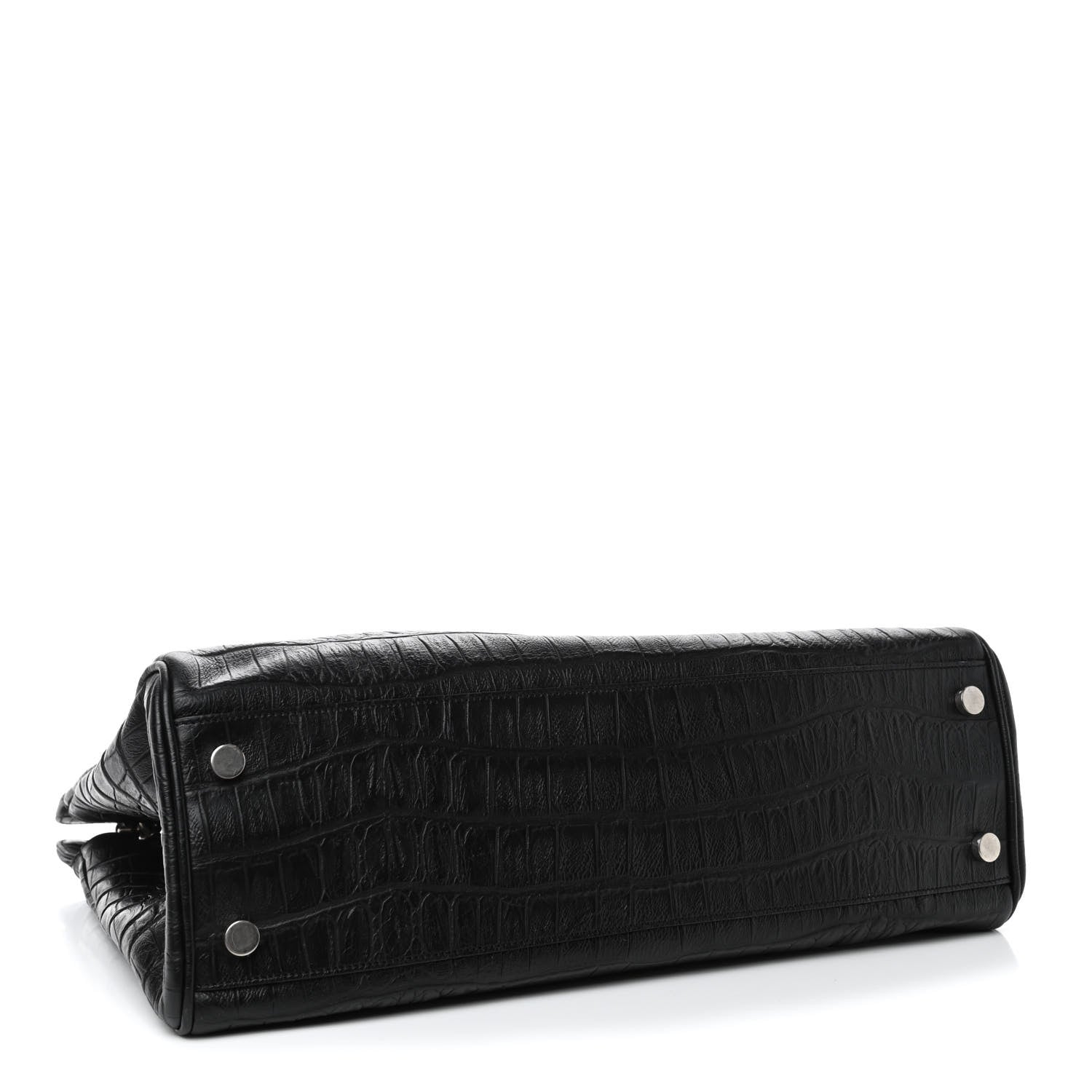 Saint Laurent Calfskin Crocodile Embossed Medium Trois Class Tote Black 3 of 4