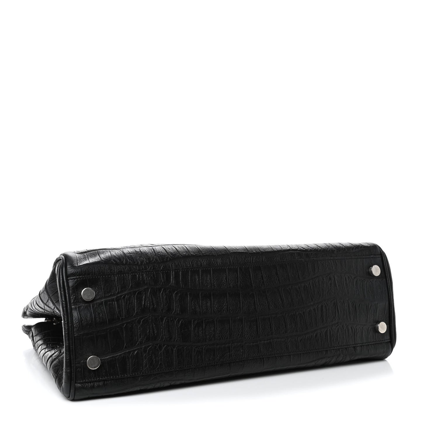 Calfskin Crocodile Embossed Medium Trois Class Tote Black