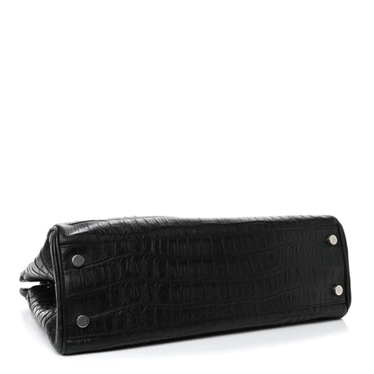 Saint Laurent Calfskin Crocodile Embossed Medium Trois Class Tote Black 4 of 5