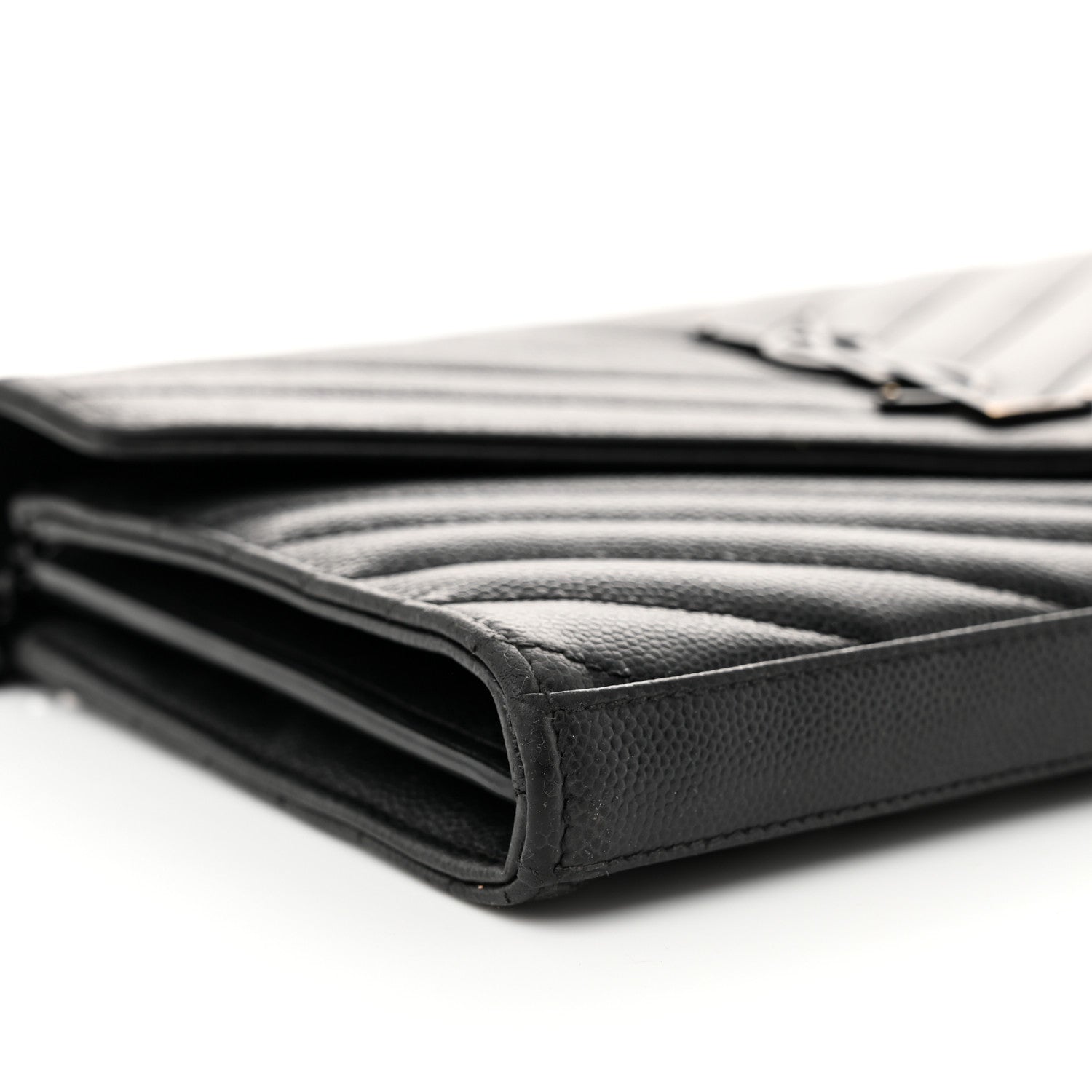 Saint Laurent Grain De Poudre Matelasse Chevron Monogram Monochrome Chain Wallet Black 9 of 13