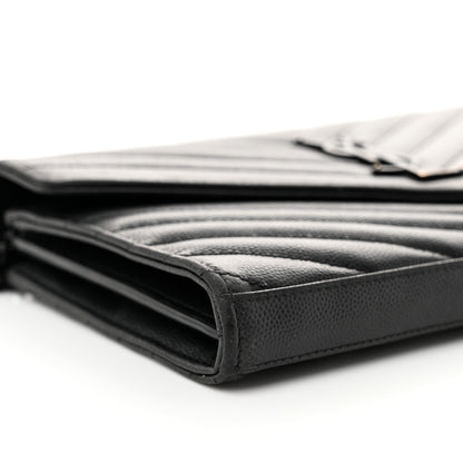 Saint Laurent Grain De Poudre Matelasse Chevron Monogram Monochrome Chain Wallet Black 9 of 13