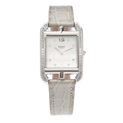 Hermes Stainless Steel Alligator Diamond Bezel Grey Sapphire Mother of Pearl 23mm Cape Cod Quartz Watch Gris Perle 1 of 5