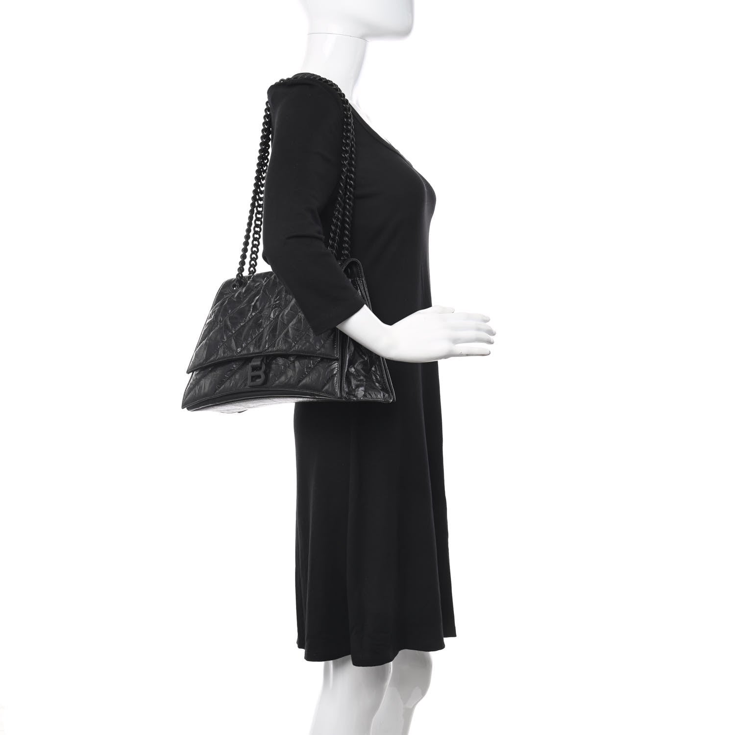 Balenciaga Crushed Calfskin Quilted Matte Black Hardware Medium Crush Chain Bag Black 2 of 10