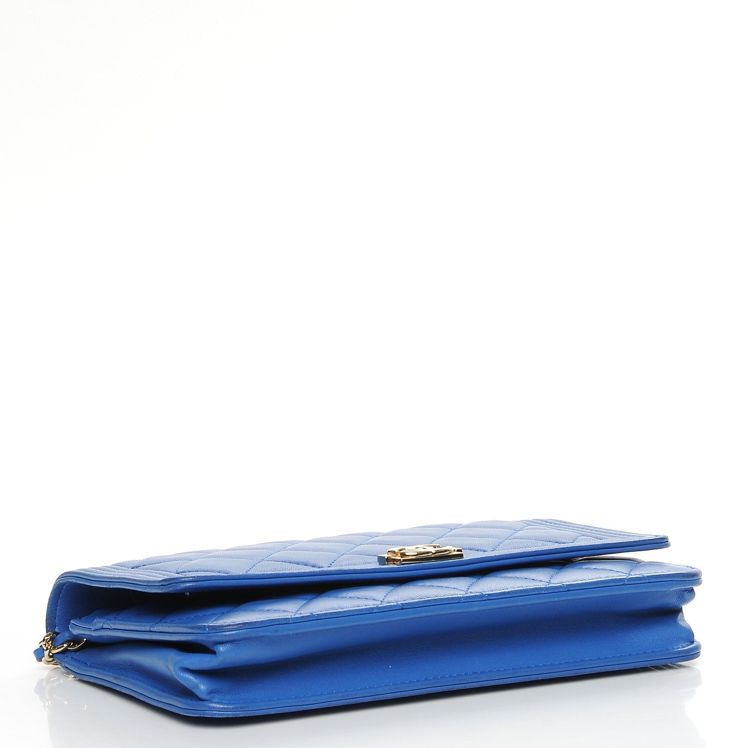 Chanel Lambskin Quilted Boy Wallet On Chain WOC Blue 4 of 9
