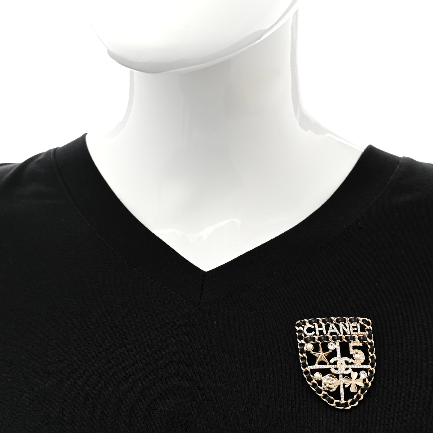 Lambskin Pearl Strass Sergeant Chanel Shield Brooch Gold