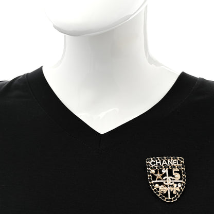 Chanel Lambskin Pearl Strass Sergeant Chanel Shield Brooch Gold 2 of 5