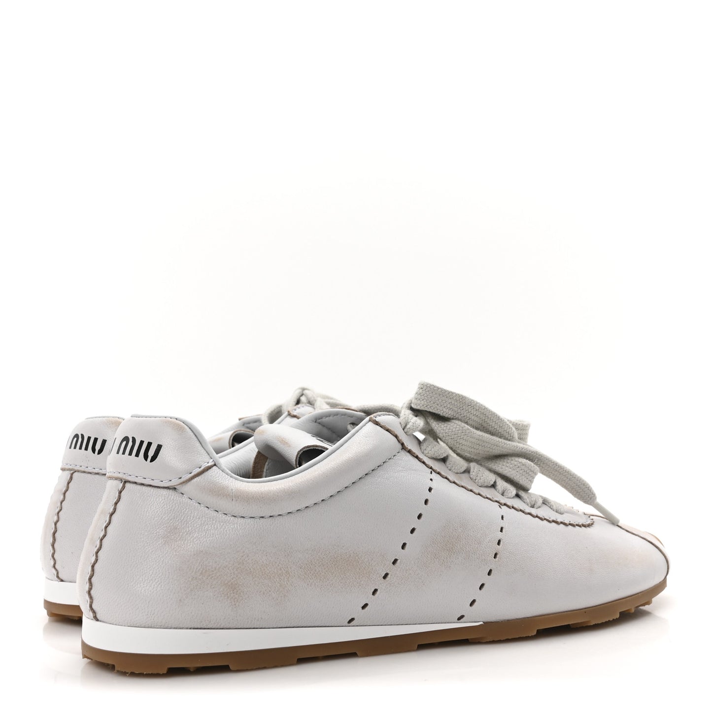 Bleached Calfskin Womens Plume Low Top Sneakers 37 White