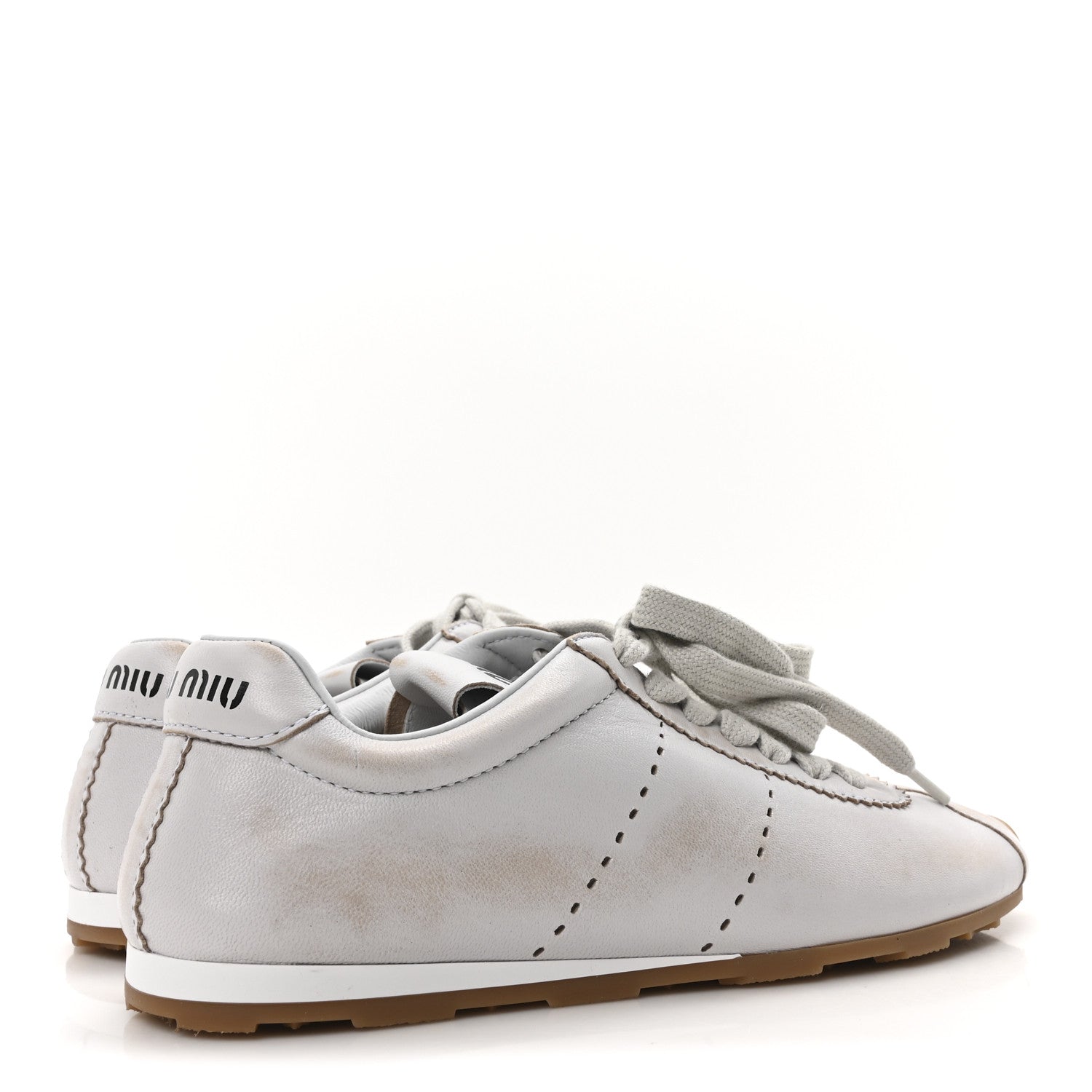 Miu Miu Bleached Calfskin Womens Plume Low Top Sneakers 37 White 5 of 8