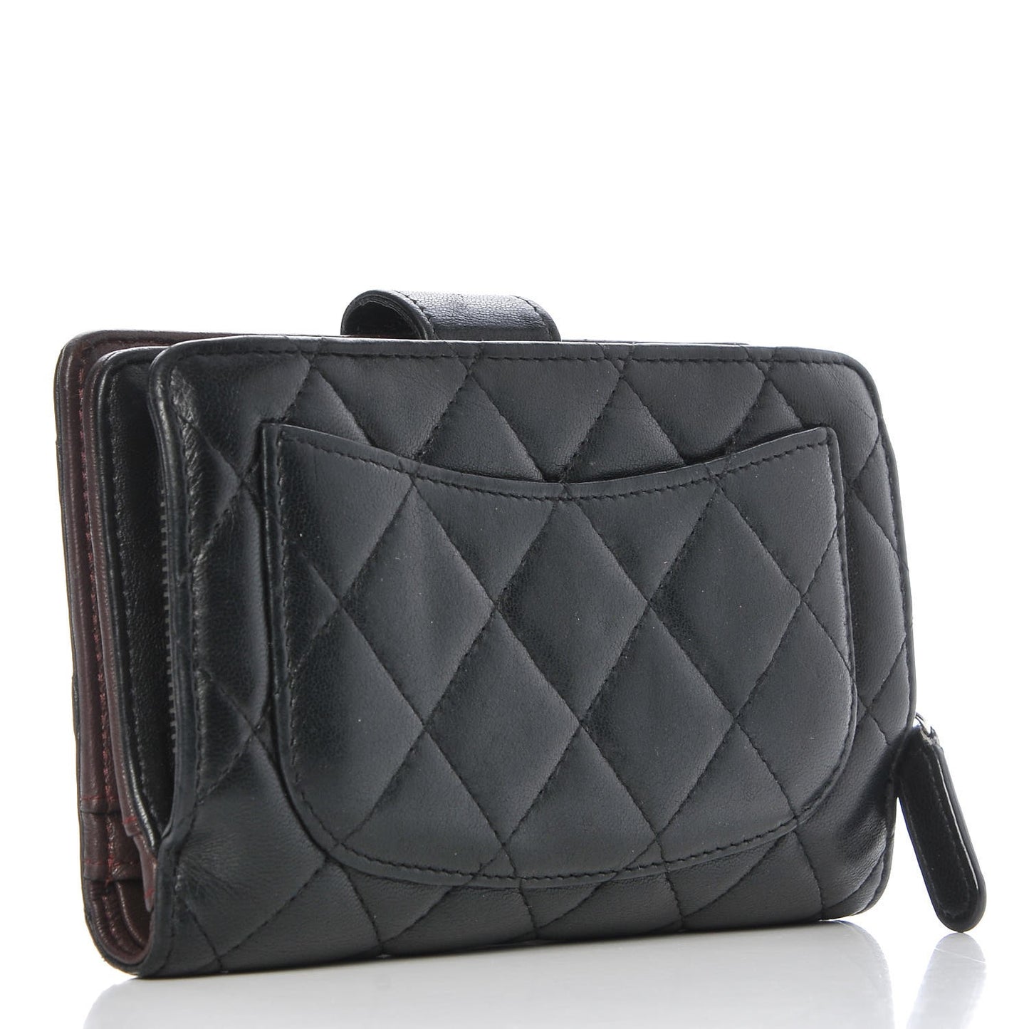 Lambskin Quilted Zipped Pocket Wallet Black
