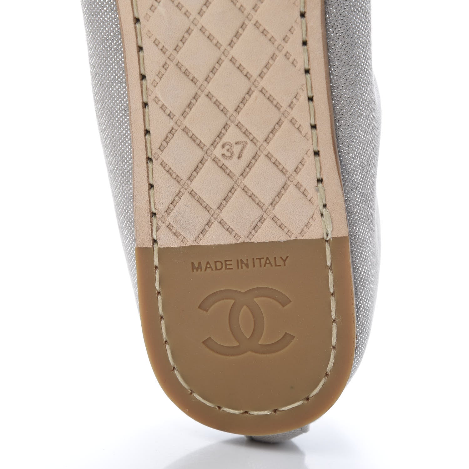 Chanel Metallic Fabric CC Elastic Ballerina Flats 37 Silver 6 of 8