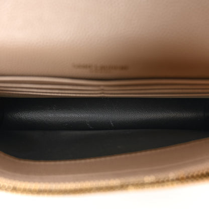 Saint Laurent Grain De Poudre Matelasse Chevron Monogram Envelope Chain Wallet Dark Beige 5 of 10