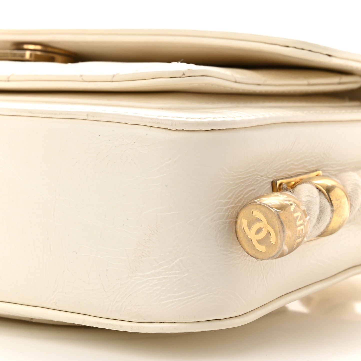 Crumpled Calfskin En Vogue Rope Flap White