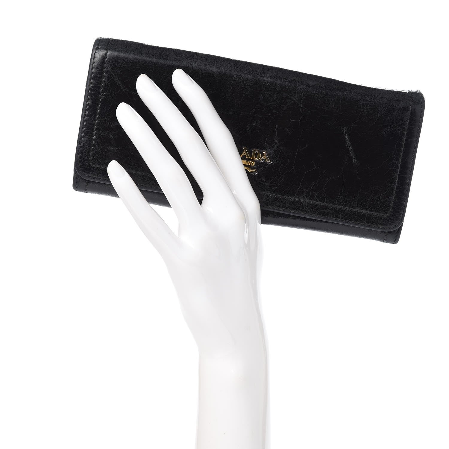 Prada Vitello Shine Zip Flap Wallet Black 2 of 17