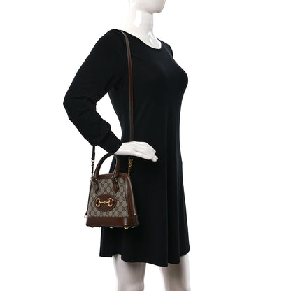 Gucci GG Supreme Monogram Azalea Calfskin Mini Horsebit 1955 Top Handle Bag Beige Ebony Brown Sugar 3 of 9