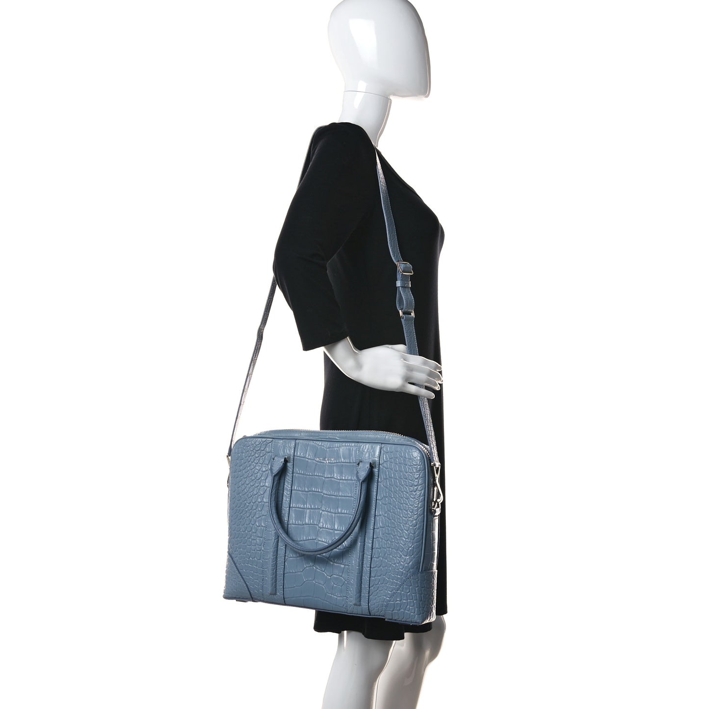 Crocodile Embossed Briefcase Light Blue