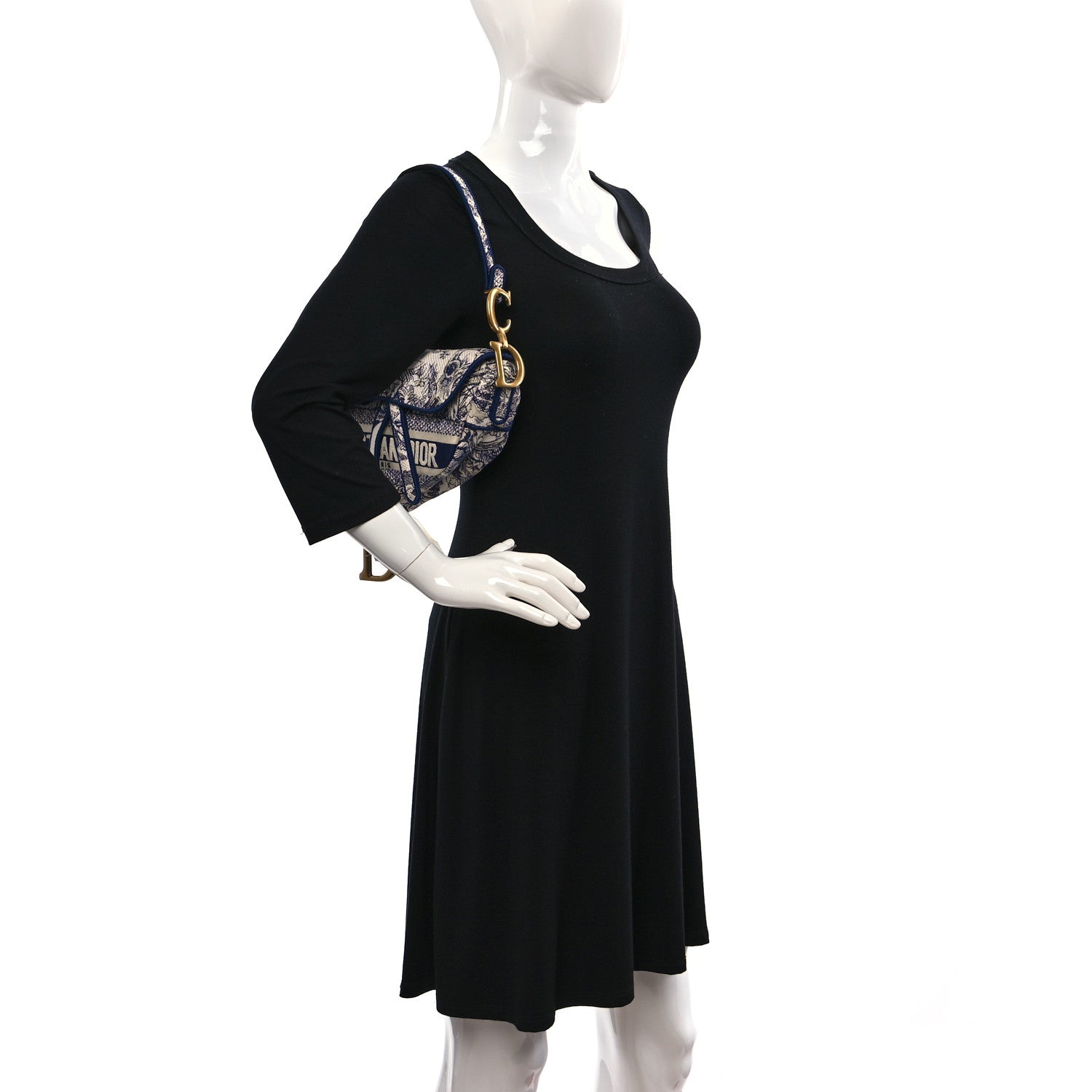 Christian Dior Canvas Embroidered Toile de Jouy Saddle Bag Blue 2 of 12