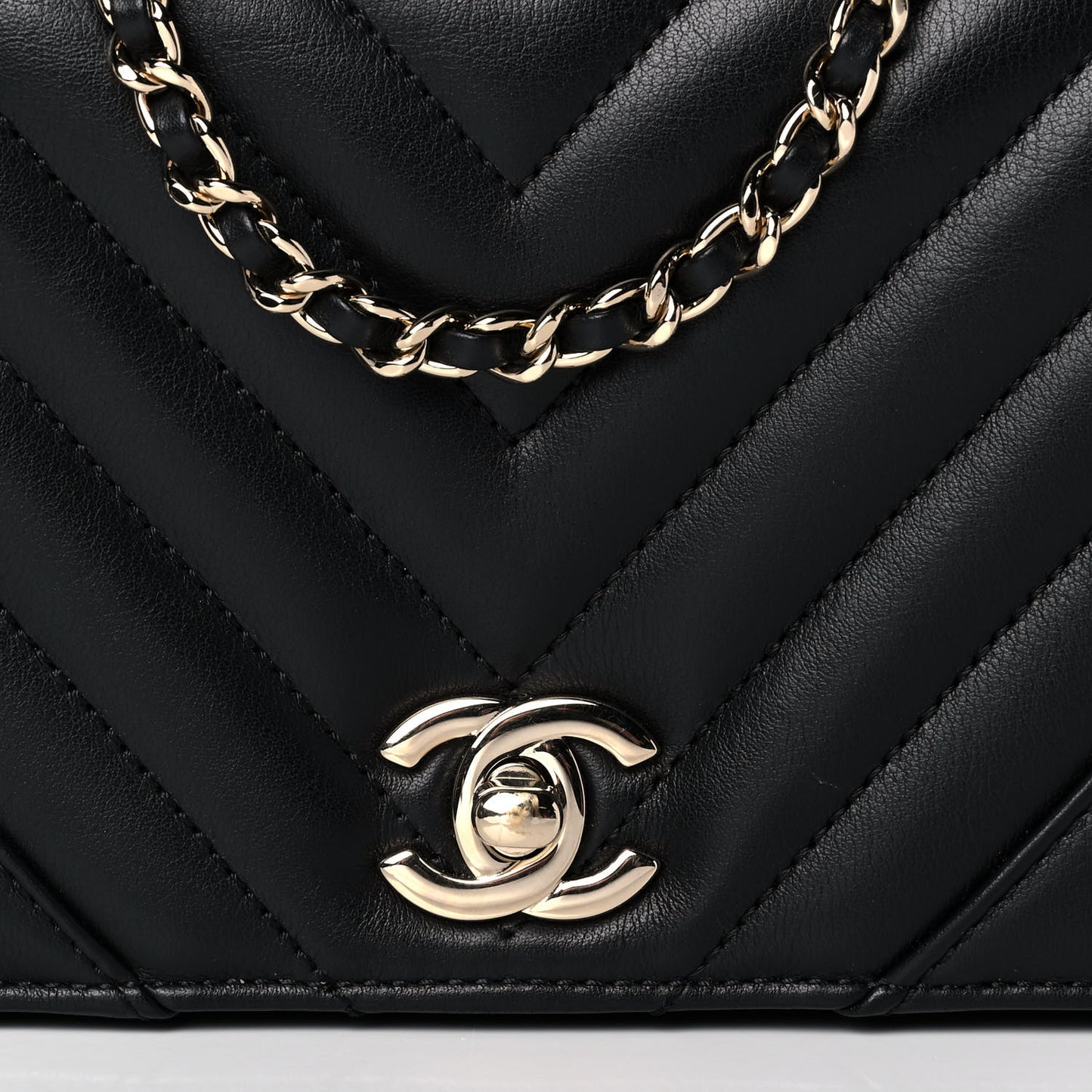 Calfskin Chevron Quilted Mini Statement Flap Black