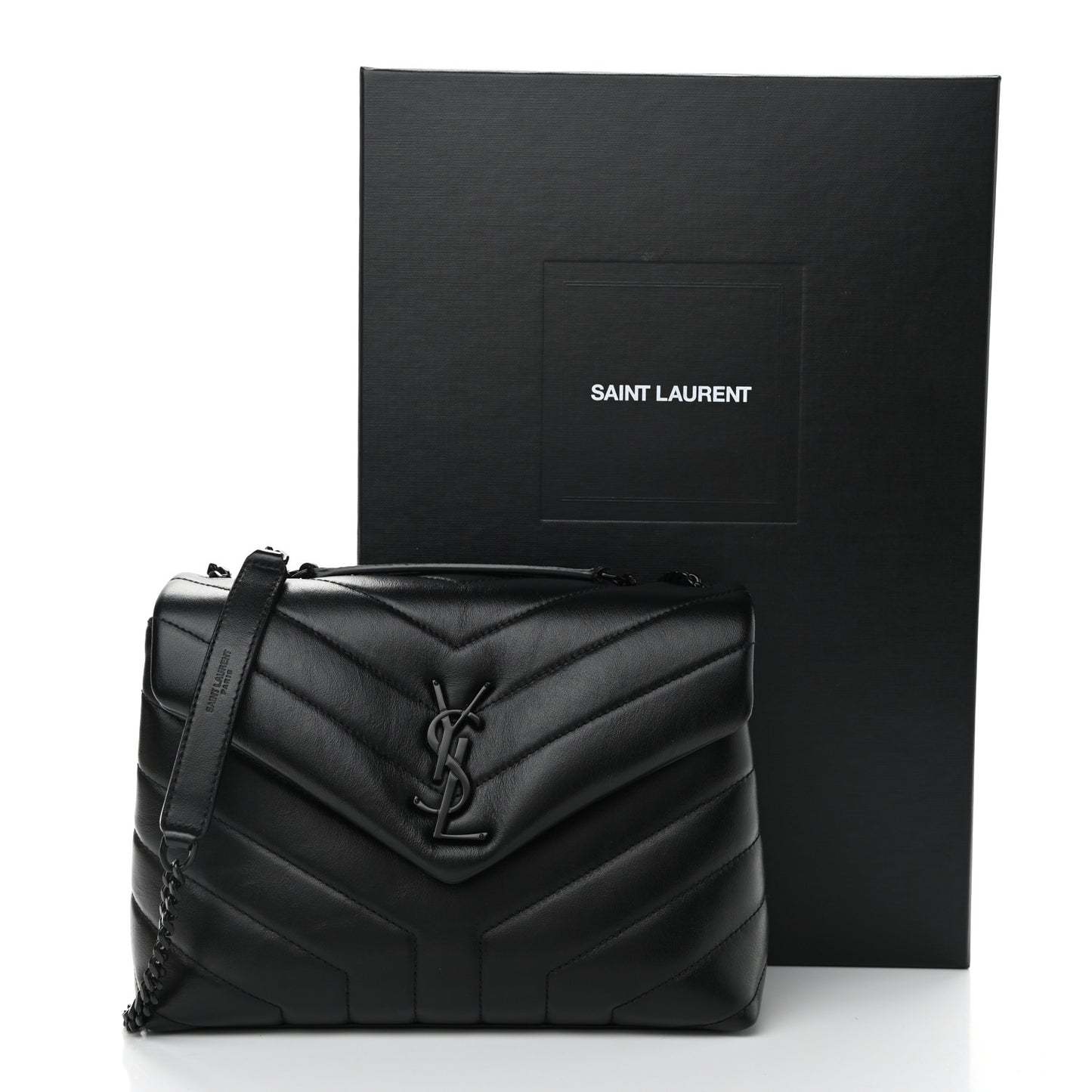 Calfskin Y Quilted Monogram Small Loulou Chain Satchel Black