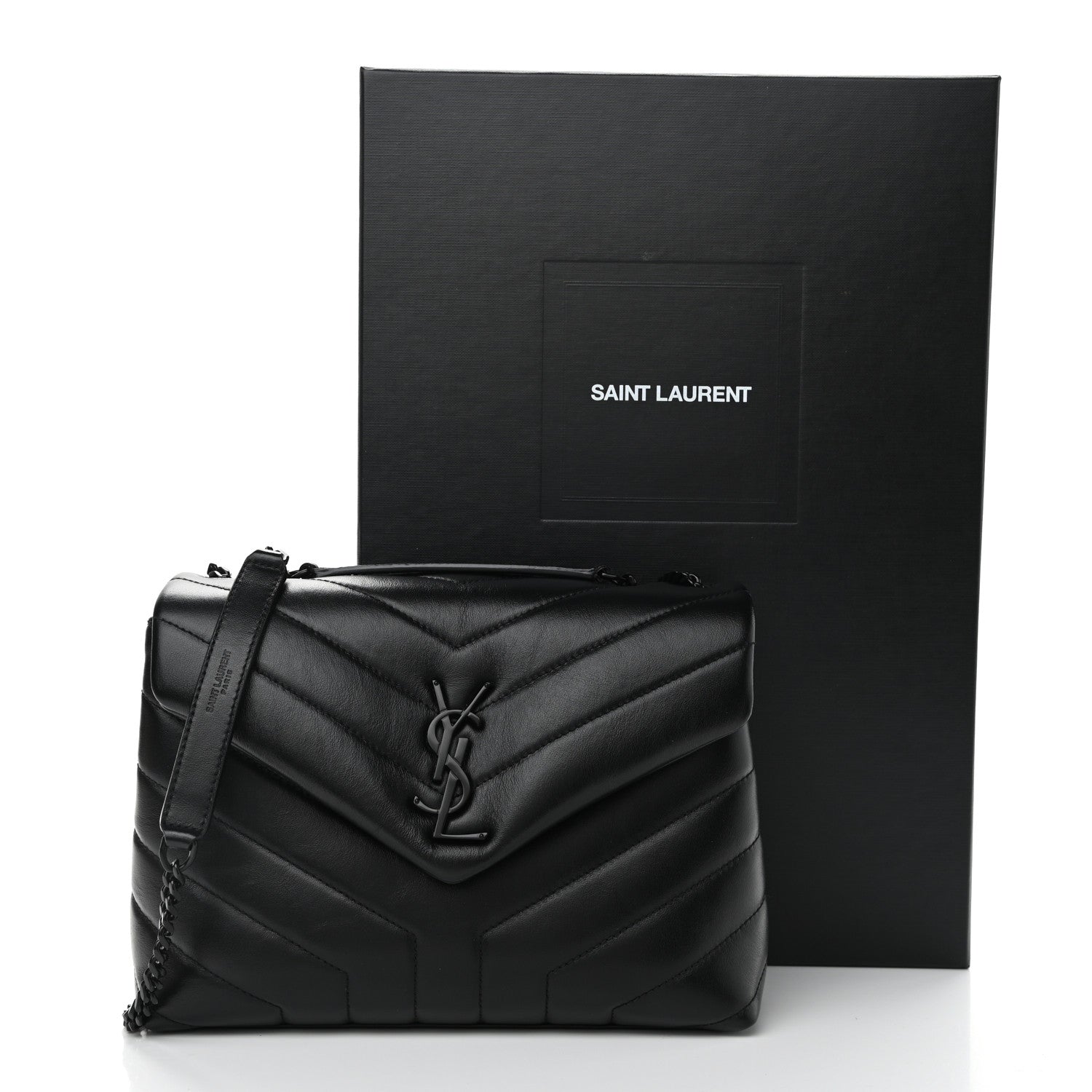 Saint Laurent Calfskin Y Quilted Monogram Small Loulou Chain Satchel Black 10 of 10